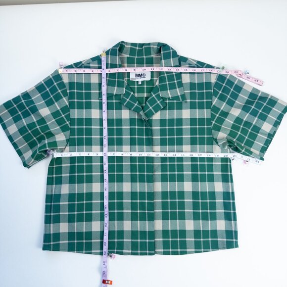 EUC $595 MM6 Maison Margiela Oversized Green Check Boxy Top IT 38 US 2 - Picture 7 of 8